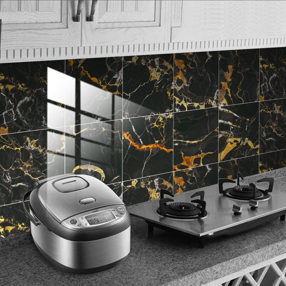 10pcs Crystal Tile Wall Stickers Self-Adhesive Kitchen Tiles PVC Backsplash Stickers Peel and Stick Bathroom Faux Stone Effect