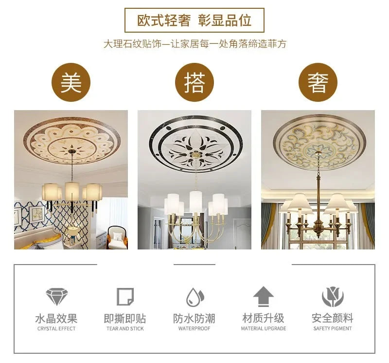 Ceiling light fixture decor wall sticker self-adhesive wallpaper light pool pvc round sticker ceiling decor mosaic