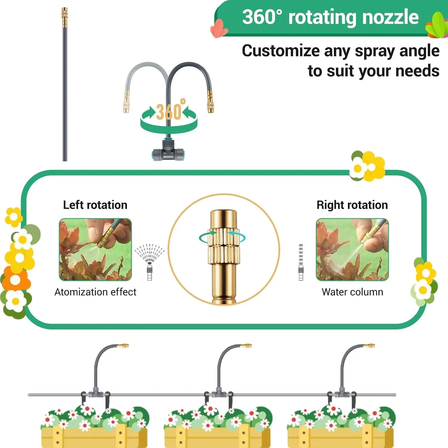 360° rotating nozzle drip kit with adjustable spray angle for garden watering