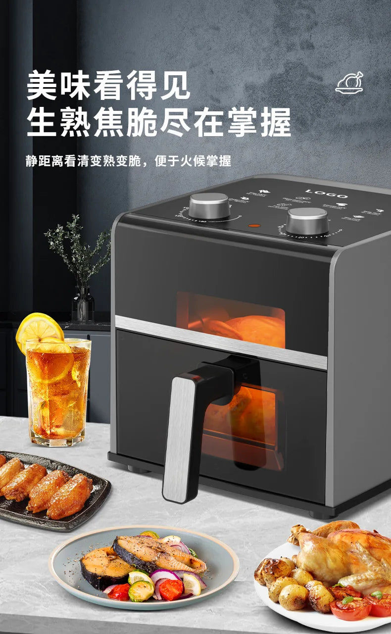 6L Large Capacity Visible Air Fryer Household Multifunctional Electric Oven White Cooking Machine For Chips Baking  Preparation