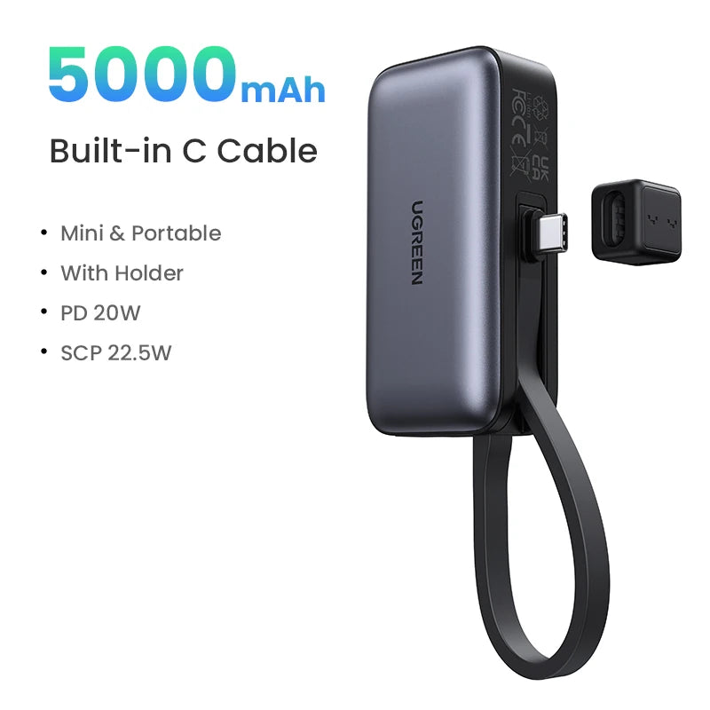 5000mAh Portable Fast Charging Power Bank with Integrated Kickstand 2 in 1 Type C Port Tidesmit