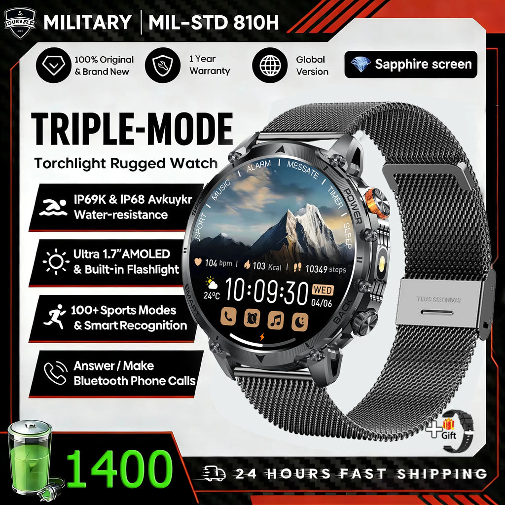 New outdoor GPS path 1.46"100+sport Bluetooth calling Smart Watch IP68 Waterproof Sports Run tracker Outdoors Compass Smartwatch
