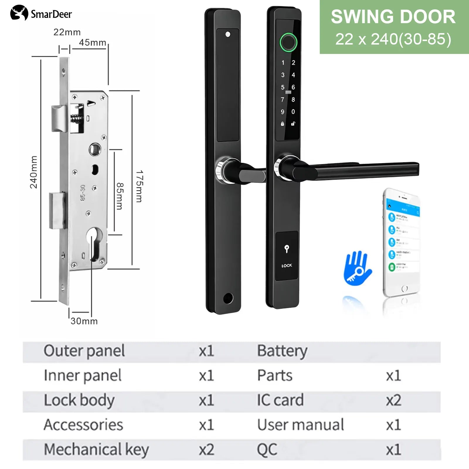 SmarDeer IP65 Waterproof Sliding Door Smart Lock，Tuya WiFi Broken Bridge Aluminum Sliding Door  Fingerprint Lock