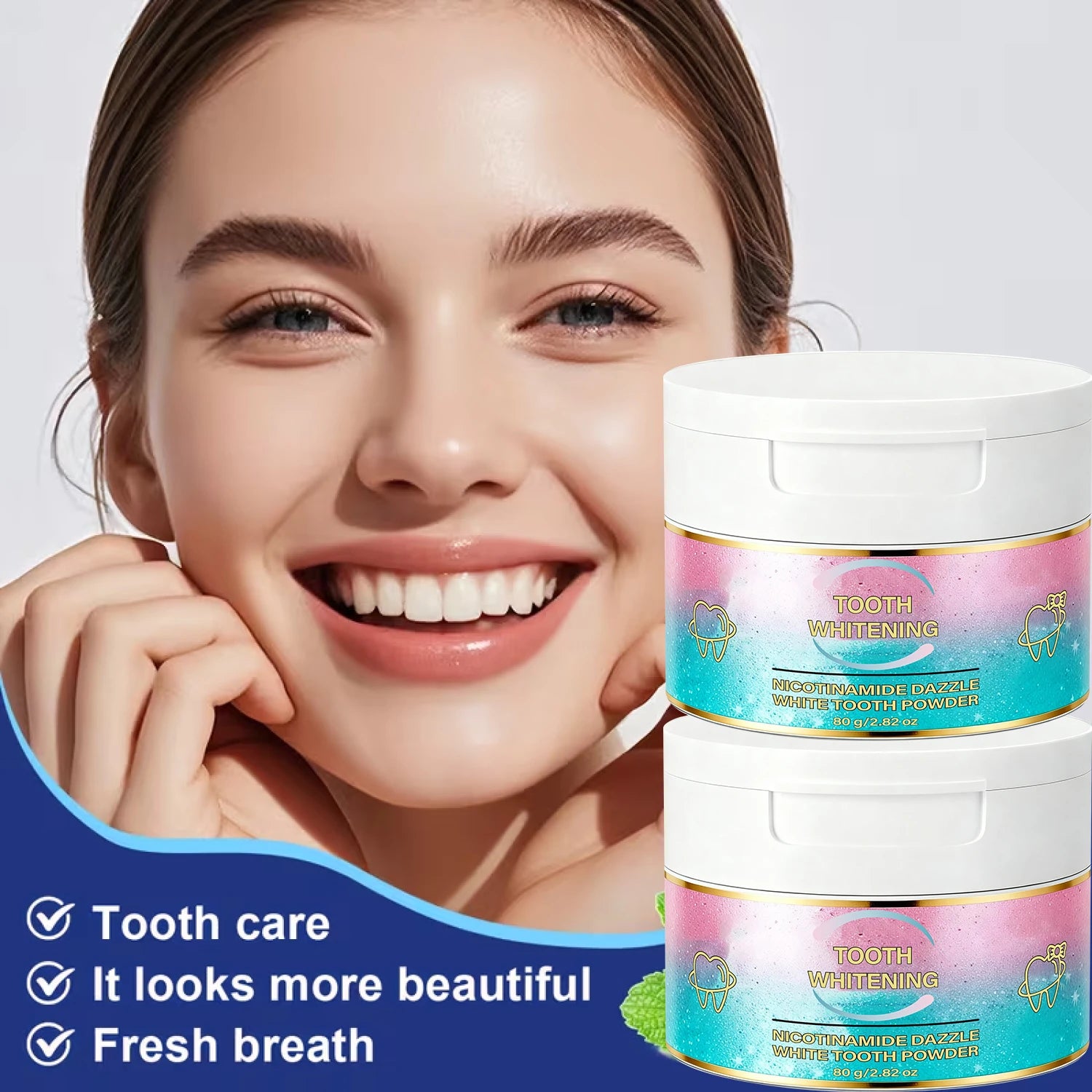 Tidesmit Niacinamide Dazzle White Tooth Powder for gentle teeth whitening with kiwi extract and hyaluronic acid