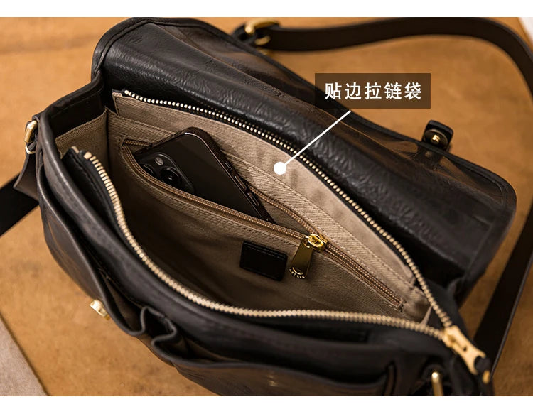 vintage designer handmade high-quality genuine leather men's messenger bag Outdoor casual cow leather work black shoulder bag