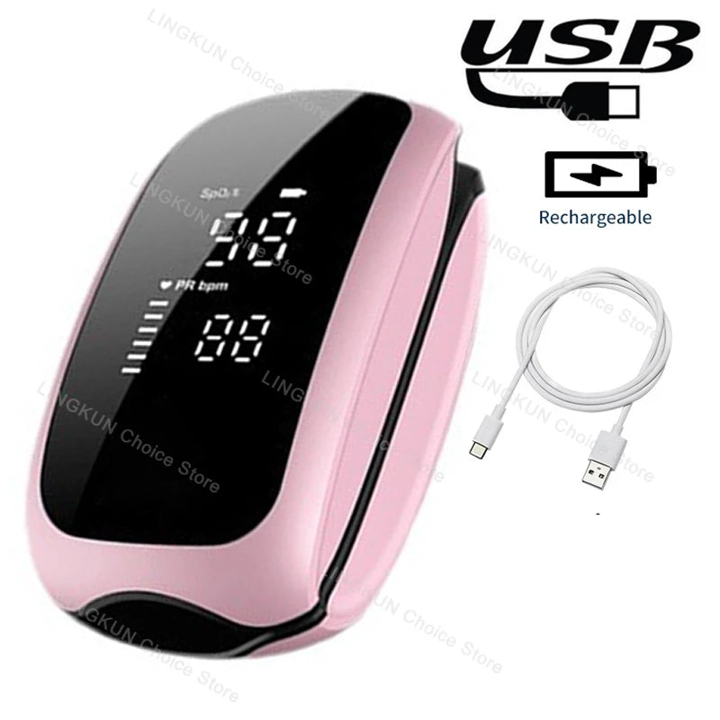 Rechargeable Medical Oximeter Strap Lanyard Fingertip Pulse Oximeter Blood Oxygen Saturation Monitor Digital LED Display Child