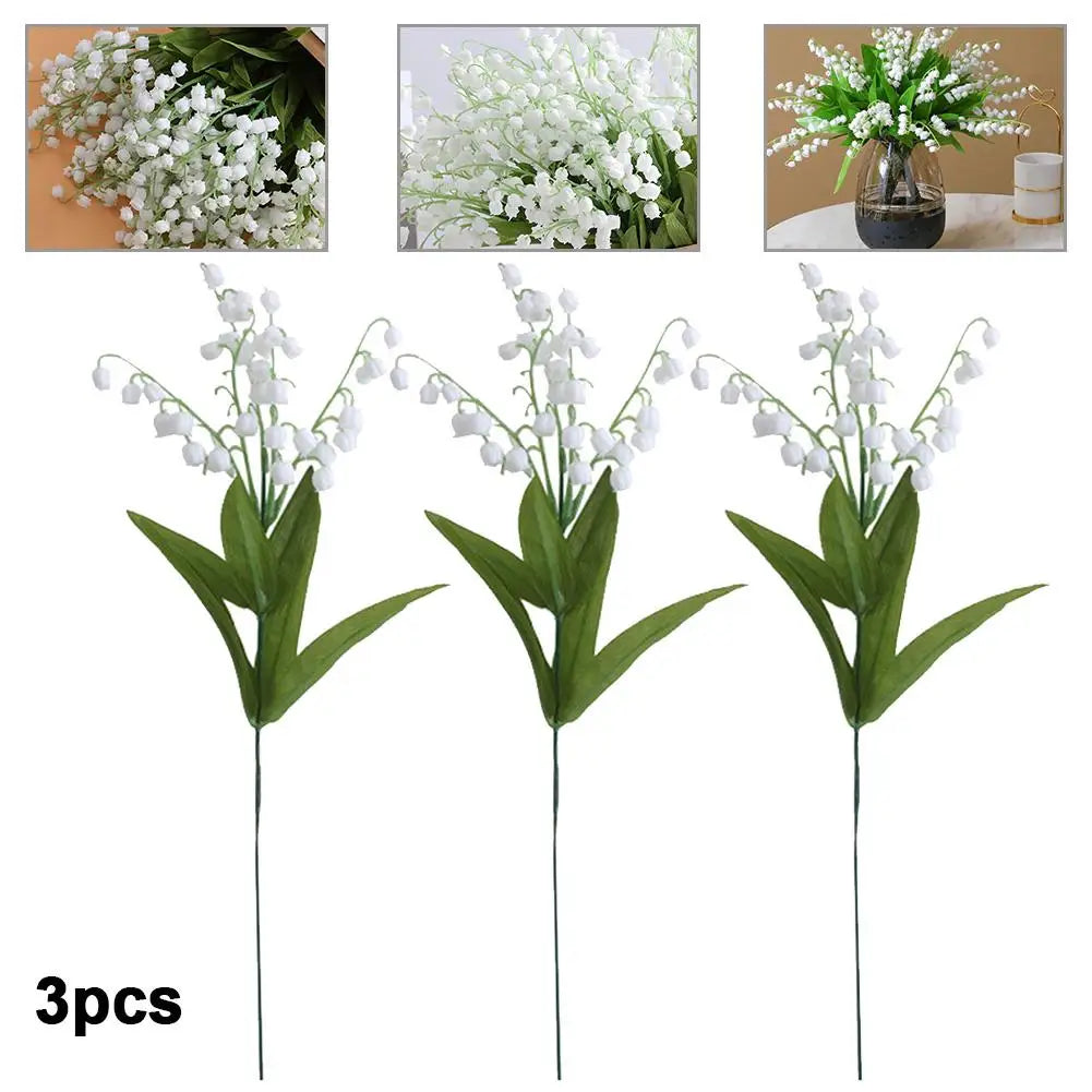 1 Pcs Artificial Flower Lily Of The Valley Flower Bunch W/ 3 Bunch White Green For Home Decoration Accessories