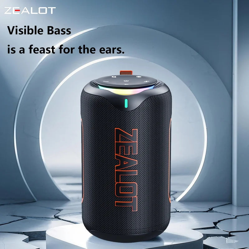 ZEALOT-MP1 60W Wireless Speakers,RGB Light,30 Hours Playtime,, Waterproof IPX 6,Wireless Speaker, Dual Pairing, 8000mAh Battery.