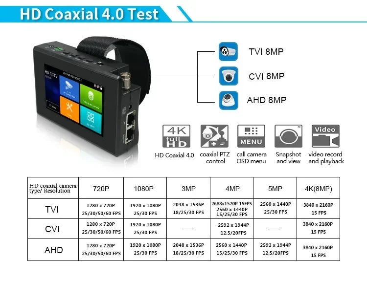 4 Inch Wrist CCTV Tools H.265 AHD CVI TVI CVBS CCTV Monitor for Analog IP Camera Tester POE Testers CFTV 4K CCTV IP Tester