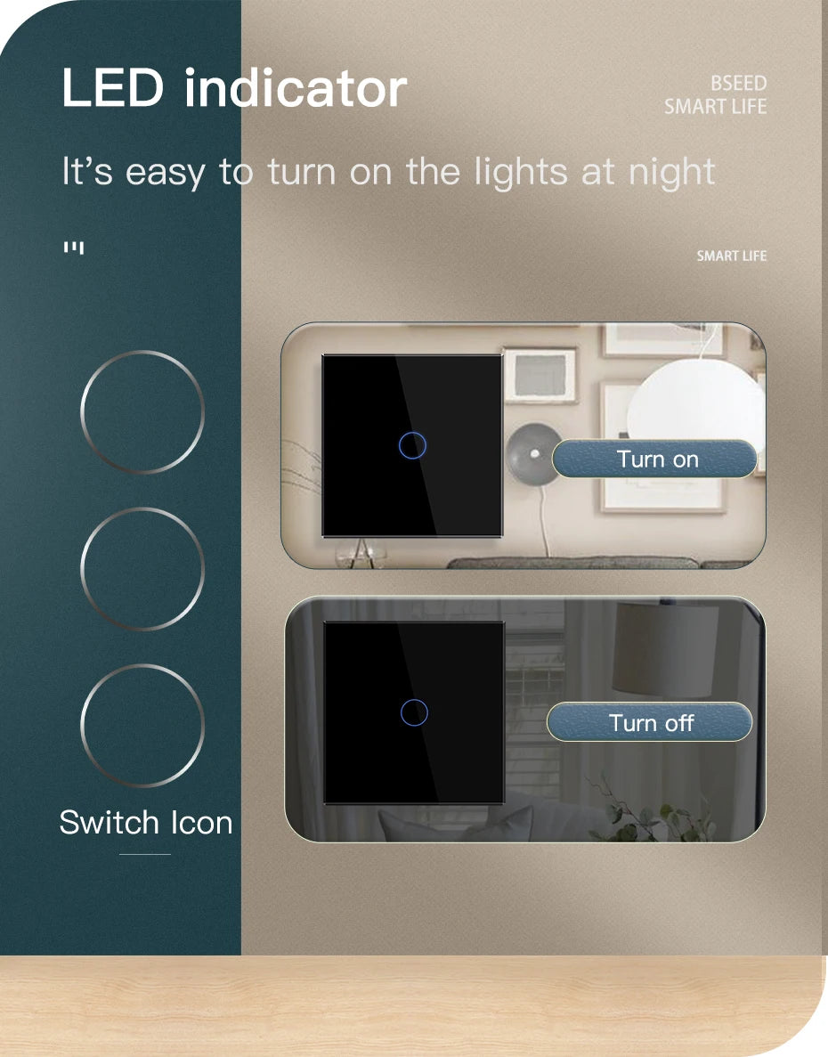 Wifi Smart Light Switch | 1-3 Gang Touch Control | Alexa & Google Compatible Tidesmit