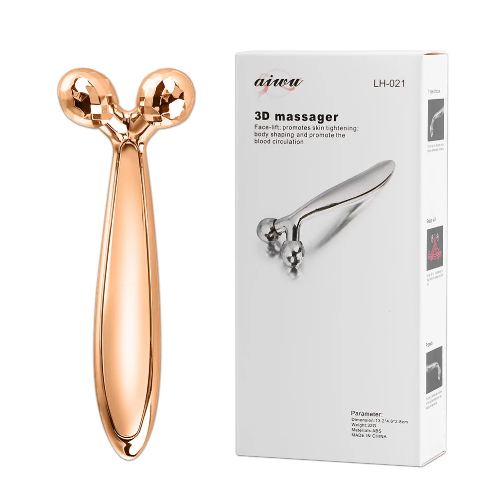3D Face Roller Massager for Skin Lifting and V-Shape Face Contouring Body Shaping Massage Equipment Gold Tidesmit