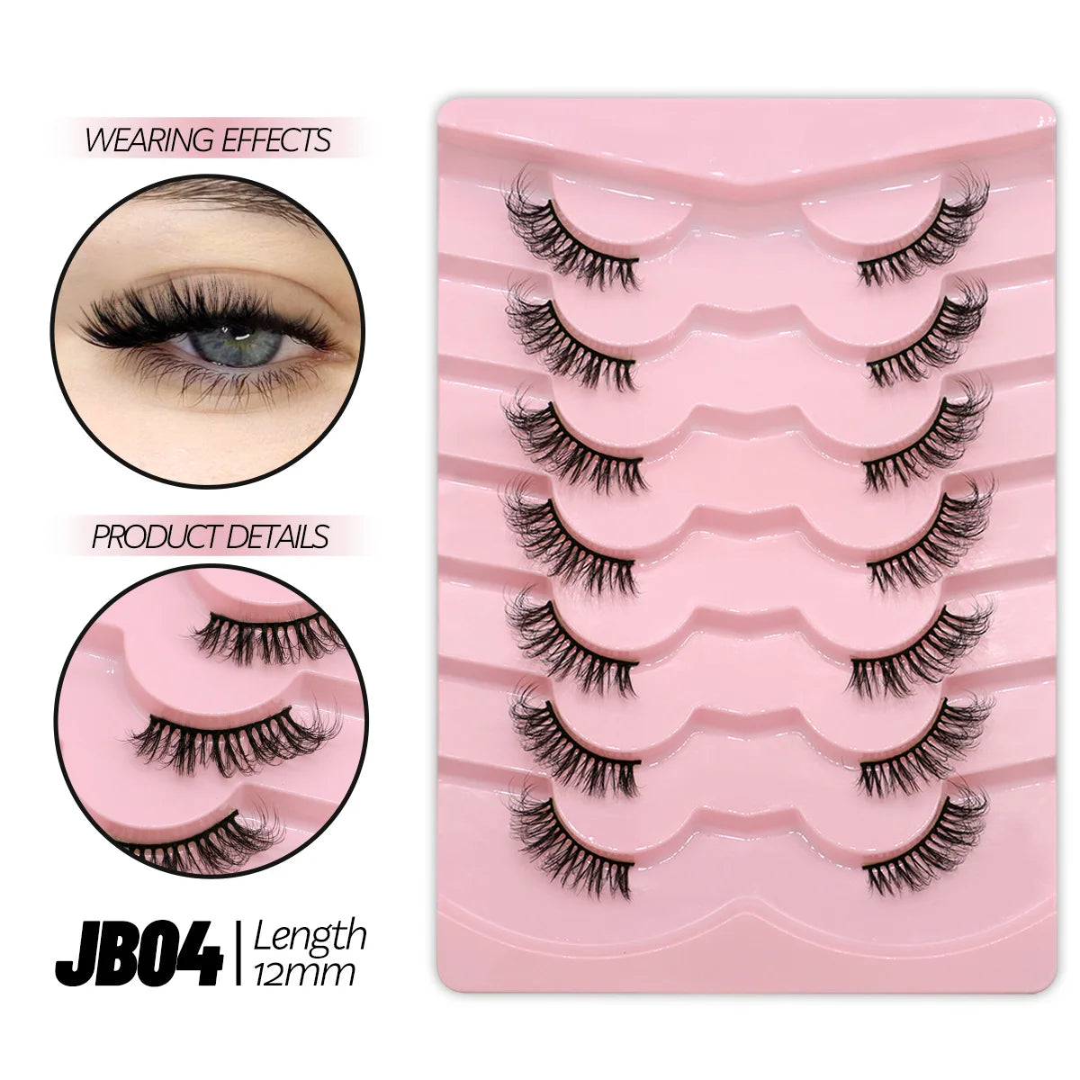 Half Lashes Natural Look Faux Mink Wispy Eyelashes with Clear Band False Eyelashes 7 pairs-JB04 Tidesmit