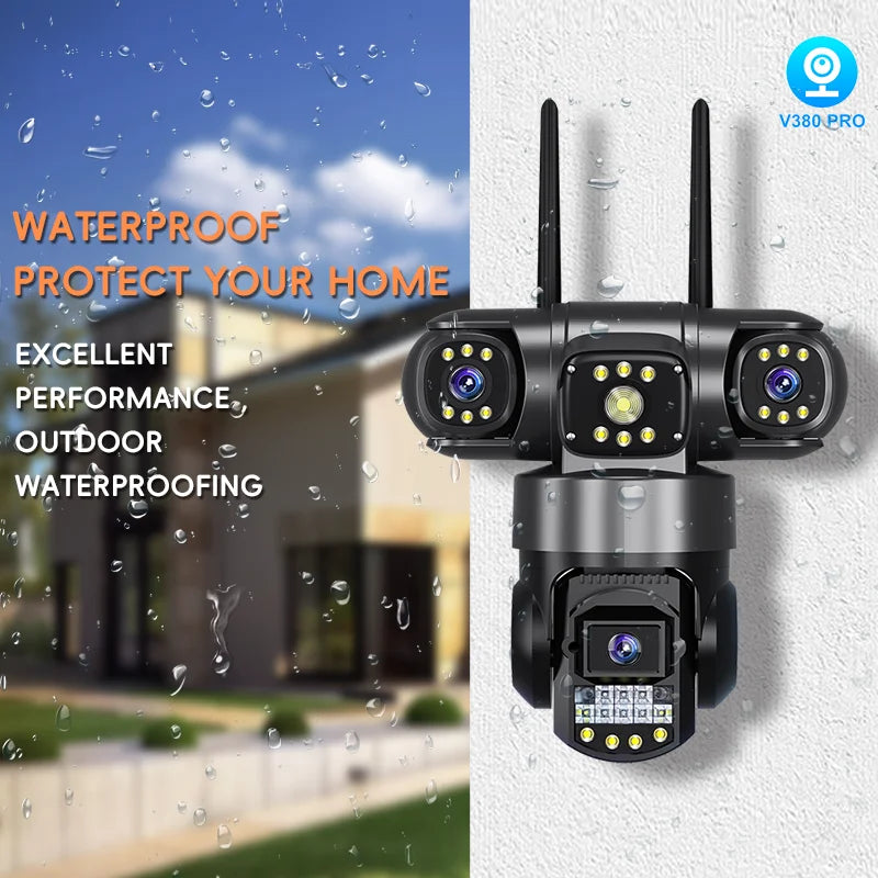 15MP Three Lens Three Screens PTZ IP Camera Outdoor HD Wifi Security Camera 10X Zoom Ai Human Detection Home Surveillance Camera