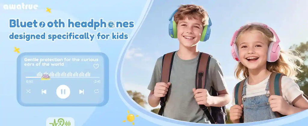 Wireless Kids Headphones - Volume Limited Over-Ear Stereo Audio Tidesmit
