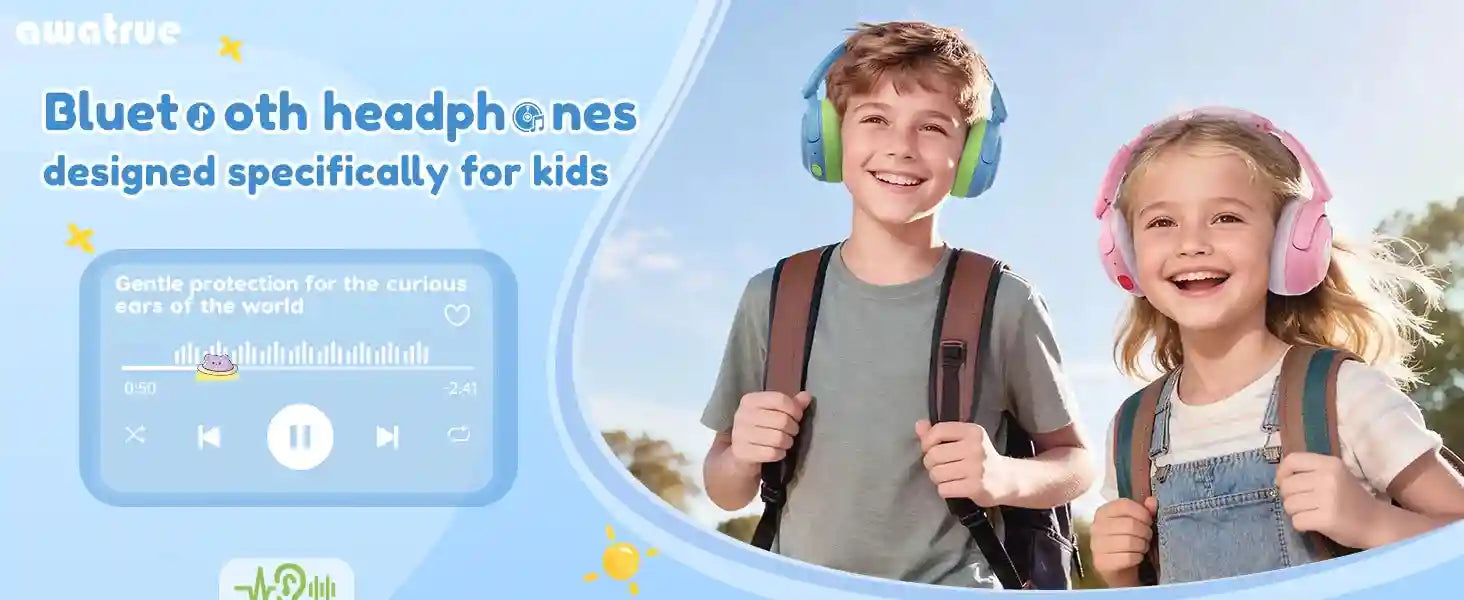 Wireless Kids Headphones - Volume Limited Over-Ear Stereo Audio Tidesmit