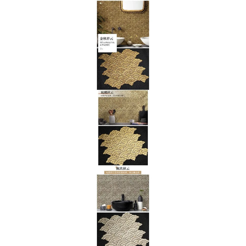 268x275mm Self-Adhesive Aluminum-Plastic Mosaic Wall Sticker Auspicious Cloud for Living Room Kitchen Bathroom DIY Waterproof