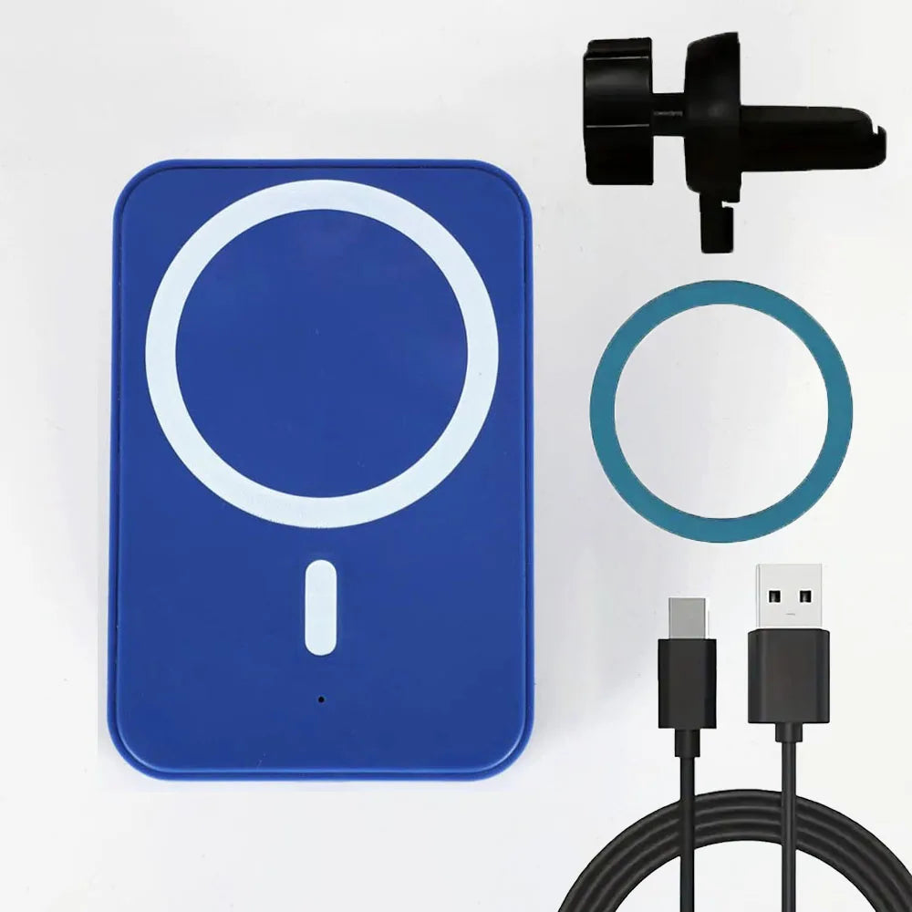 Magnetic Wireless Car Phone Charger – Fast Qi Certified Mount Blue with cable Tidesmit