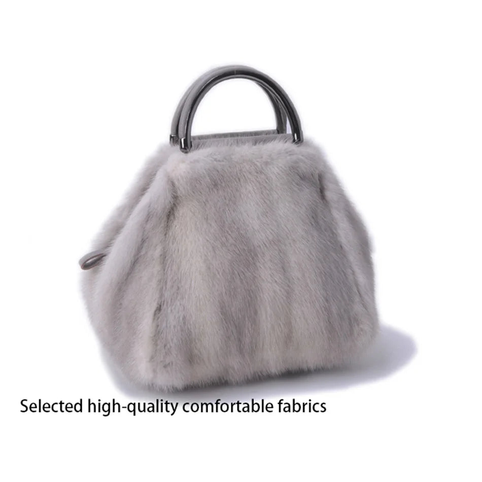Women's Mink Fur Handbag 2026 New Fashion Designer Fluffy Fur Wrist Bag Large Capacity Soft Shopping Bag Girl Cute Handbag