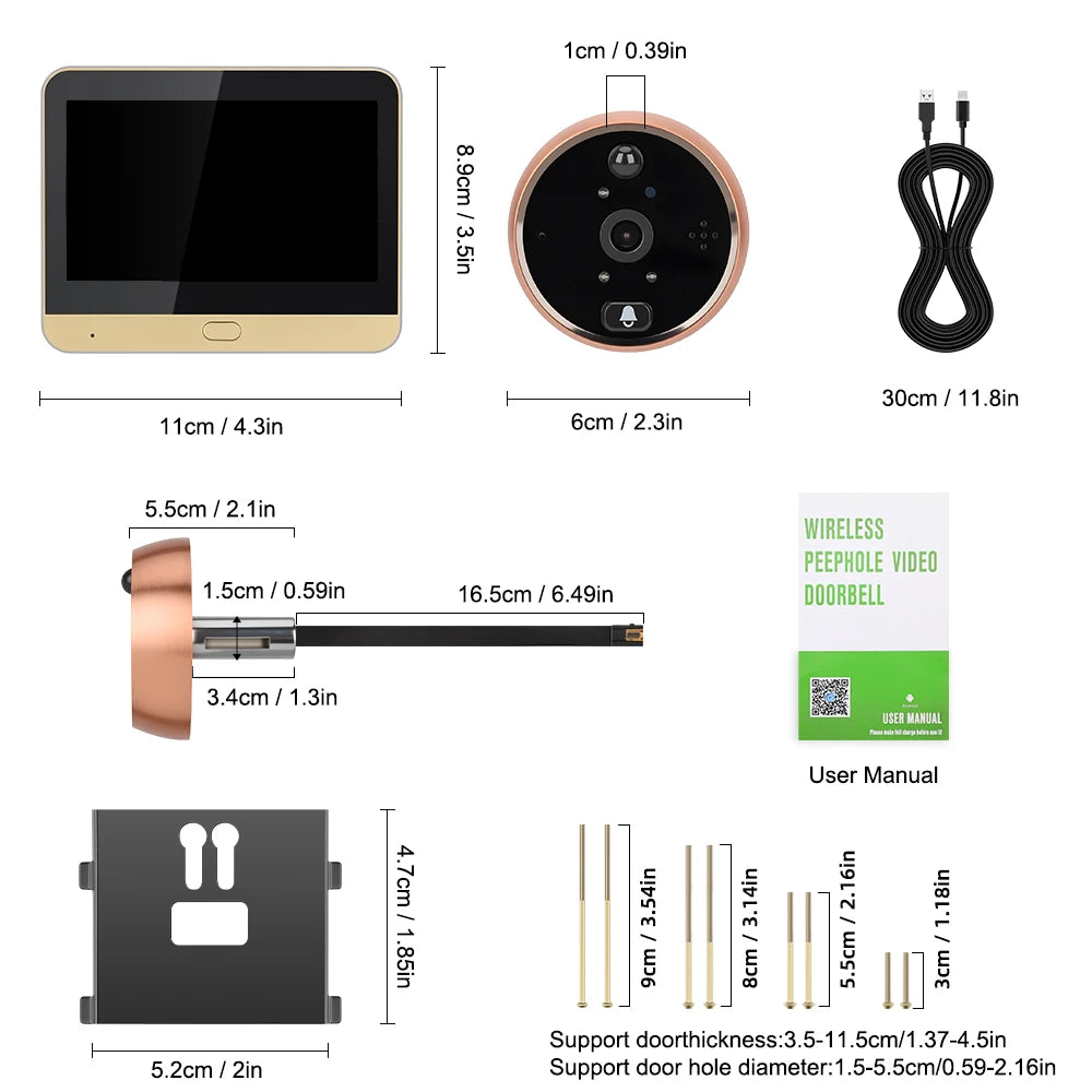 Extractme 4.3 Inch Wifi Smart Doorbell Camera Tuya 1080P Full HD Door Peephole Camera with PIR Detection Doorbell  Видеоглазок