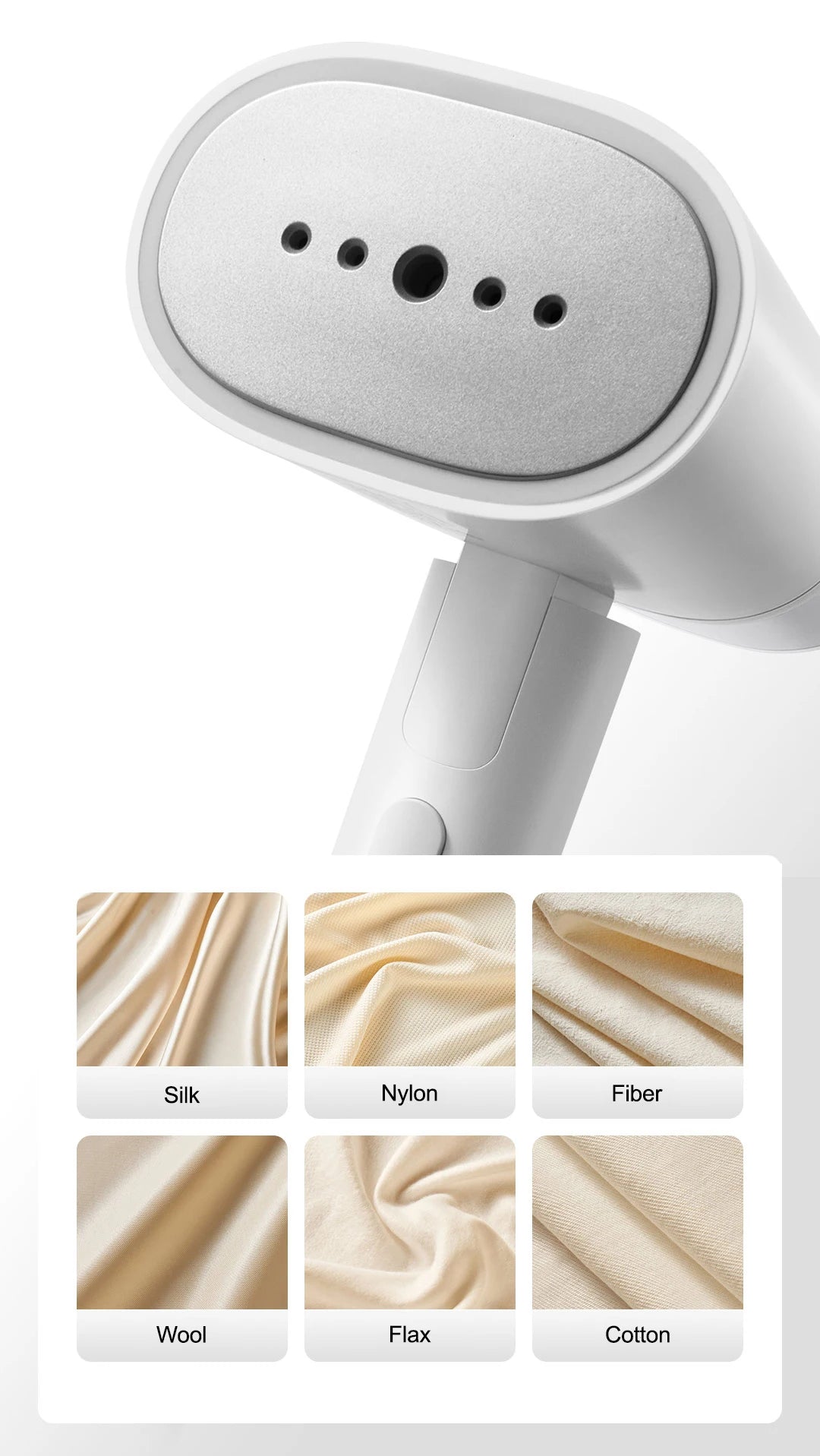 Tidesmit MIJIA Handheld Garment Steamer 2, portable foldable steam iron for laundry and mite removal, side view.