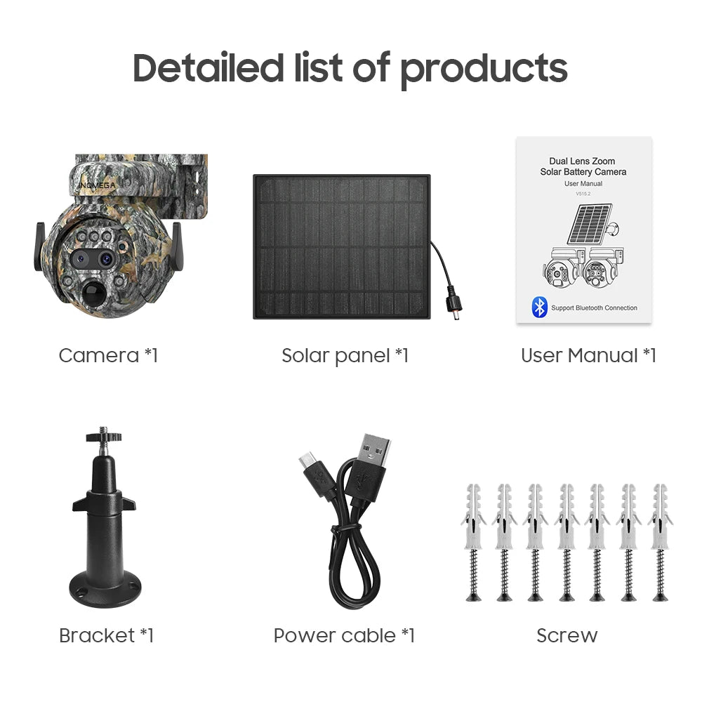 INQMEGA 8MP Solar Powered Camera 4K 4G / WIFI Solar Camera Solar Panel  Security PIR Human Detection Cam in Forest