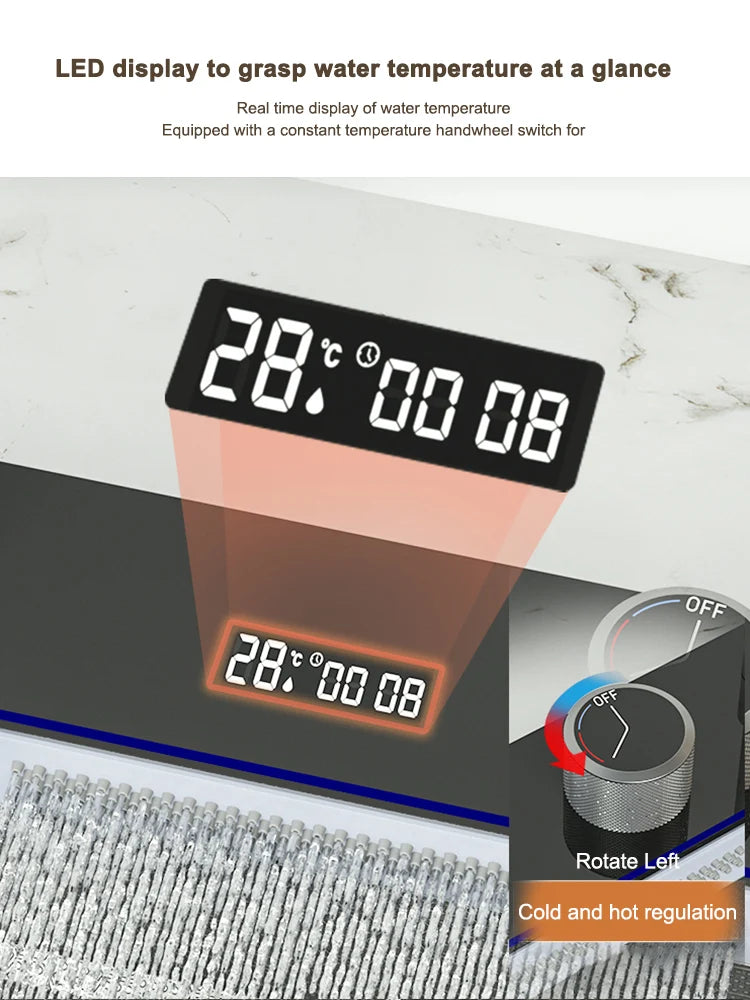 Stainless Steel Kitchen Sink Large Single Slot Multifunctional Waterfall Digital Display Faucet Wash Dish Bowl Undermount Basin