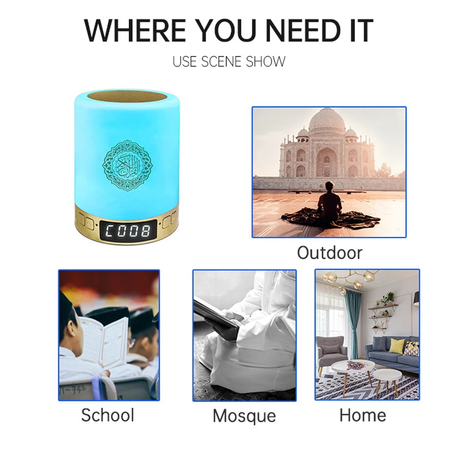 Bright Lamp Quran Islam Arab Muslim Koran Azan Wireless Bluetooth Speaker Portable Night Light Holy Ramadan Islamic Arabic Mp3