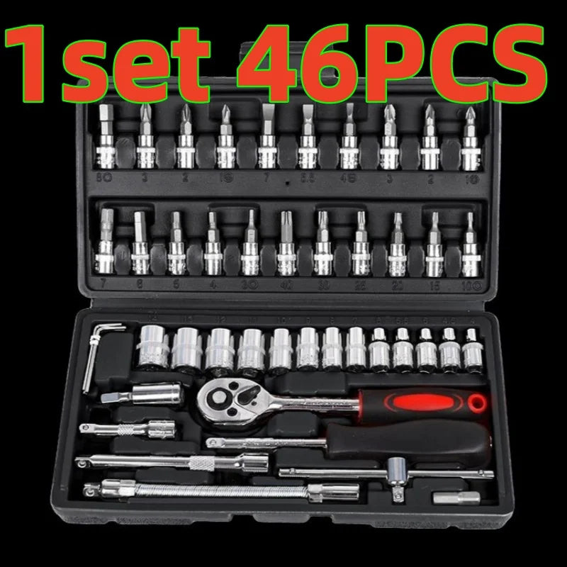 1 Set of 46-Piece Car Repair Tool Set, Ratchet Wrench Tool Box, Car Maintenance Socket Repair Kit, Hardware Kit, Multifunctional Car Repair Tool Kit