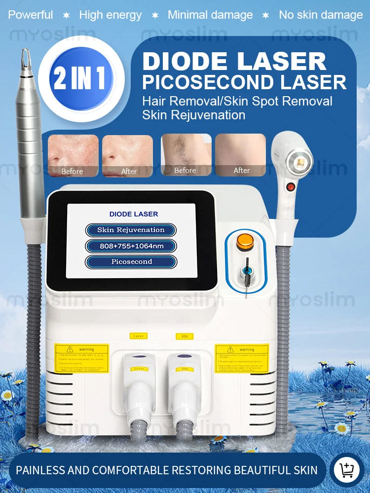Tidesmit 2-in-1 Diode and Picosecond laser device showing advanced applicator settings and sleek control interface.