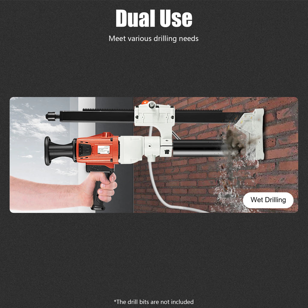2200W Diamond Core Drill Rig Dry Wet Dual Use Handheld Vertical 2-in-1 Concrete Drilling Machine 180MM EU Plug