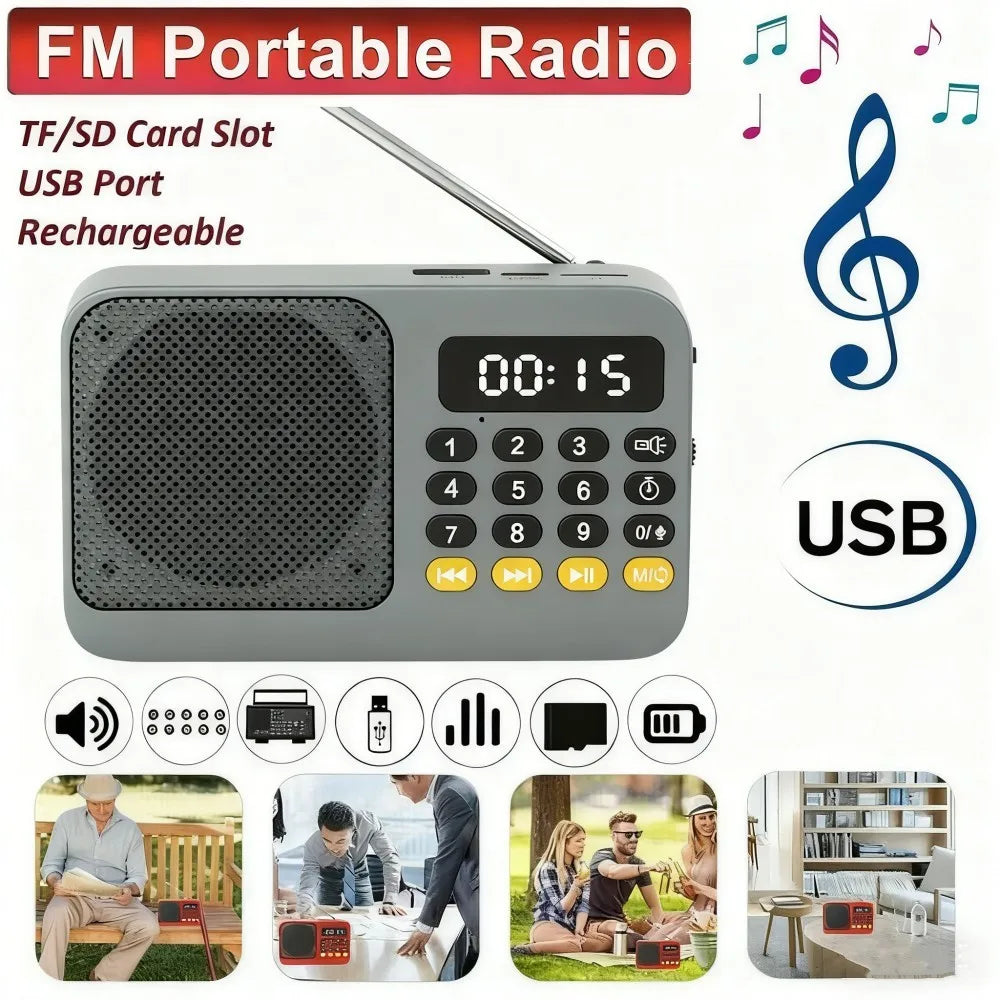 Bluetooth 5.0 FM Radio Portable Speaker with LED Light Support Recording TF Card USB Play Wireless Speaker Radio FM Receiver