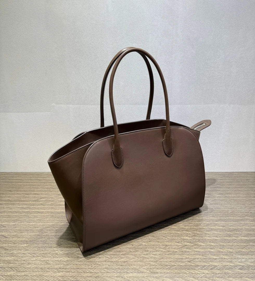 2026 high-quality genuine leather Marlo 12 inch 14 inch saddle leather tote bag, women's shoulder bag, high-end leather texture,
