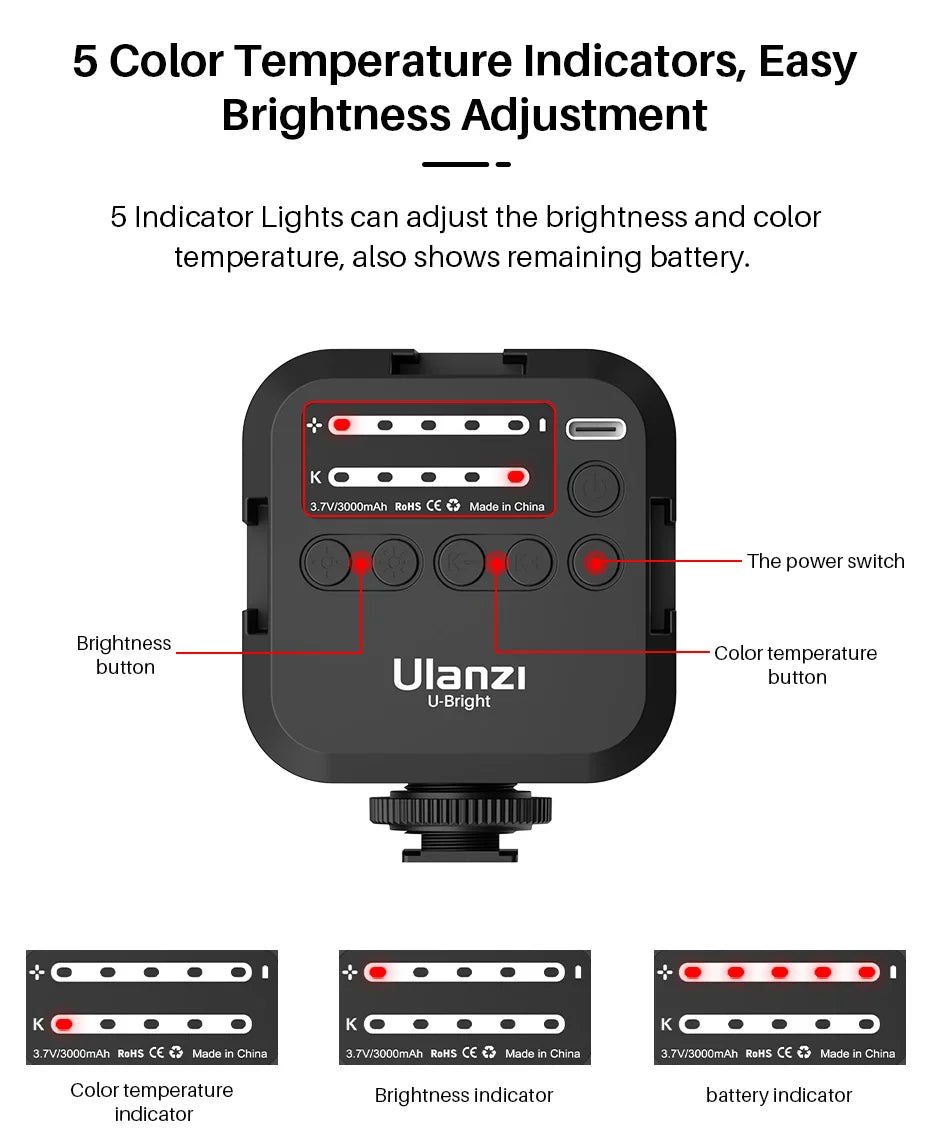 LED Video Light Dimmable Vlog Panel | 3200-5600K Adjustable Color Tidesmit