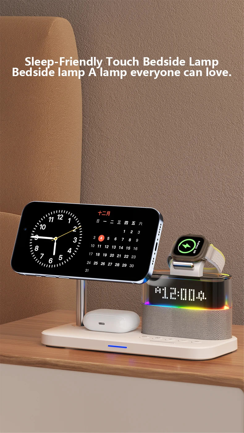 3-in-1 MagSafe Wireless Charger Station with RGB Alarm Clock Tidesmit