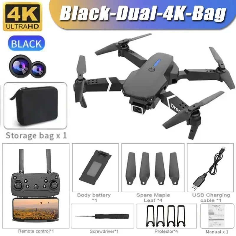 4K Camera Drone: Foldable Dual Lens WiFi RC Quadcopter for Beginners Black-Dual-4K-Bag1 Tidesmit