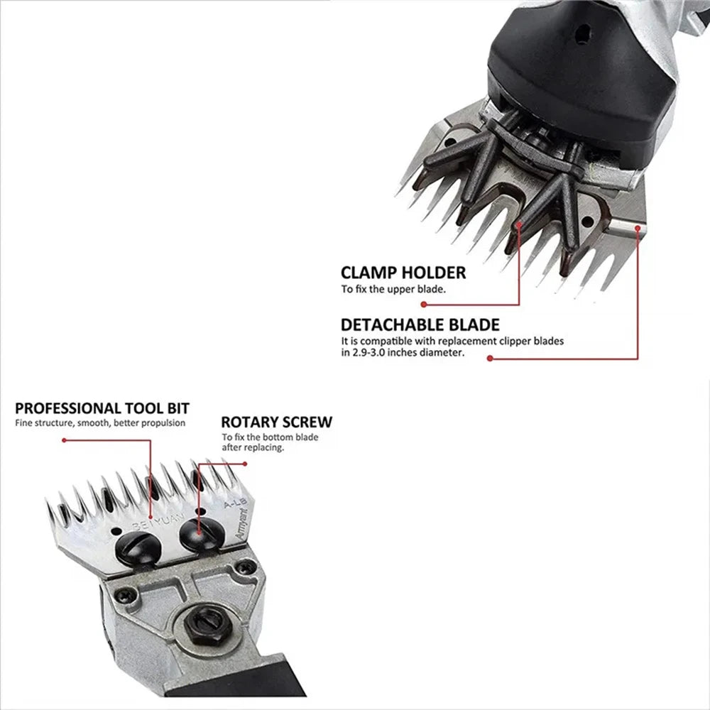 2000W electric sheep clipper head with 13-tooth detachable blade for professional wool shearing and goat grooming.