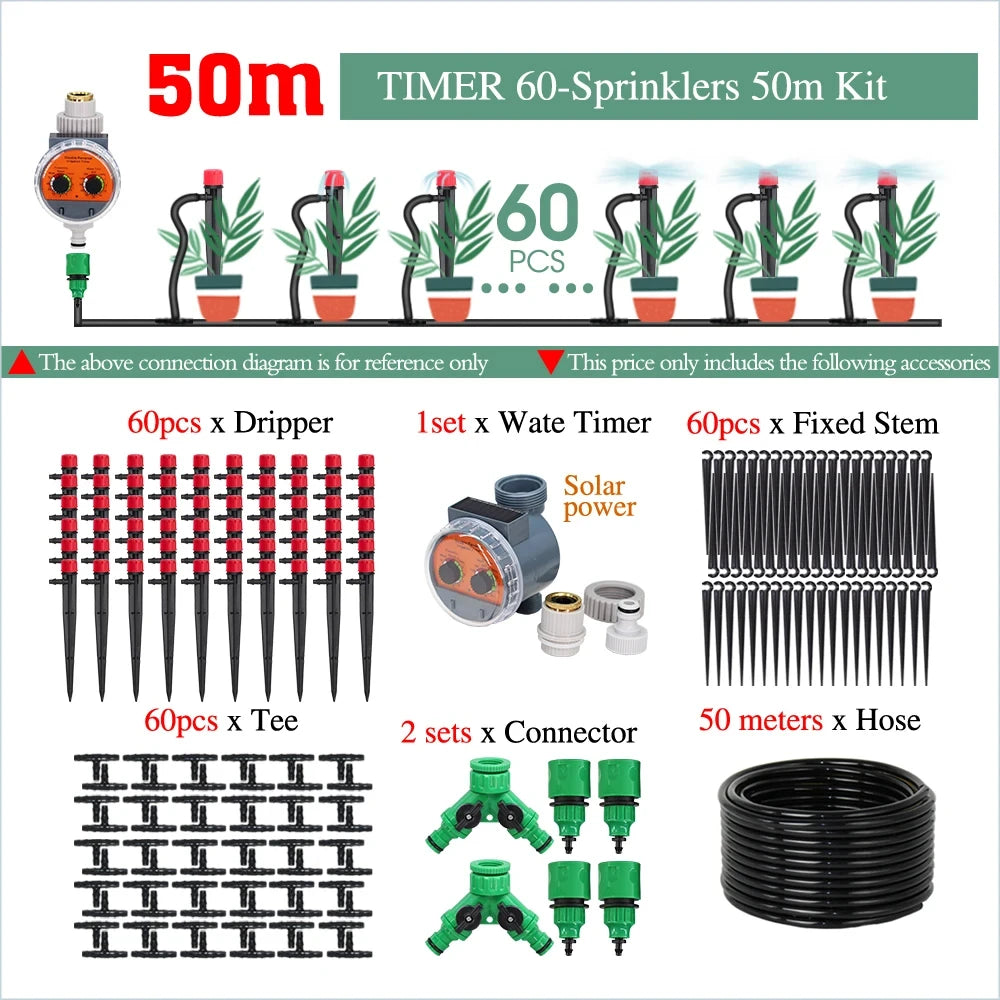 50-5M Automatic Garden Irrigation System Adjustable 13cm Sprinkler Smart Timer Greenhouse Yard Watering Kit Strong Flux