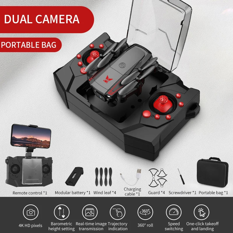 Mini 4K Camera Drone - Foldable WiFi FPV Quadcopter by Tidesmit Dual camera red Tidesmit