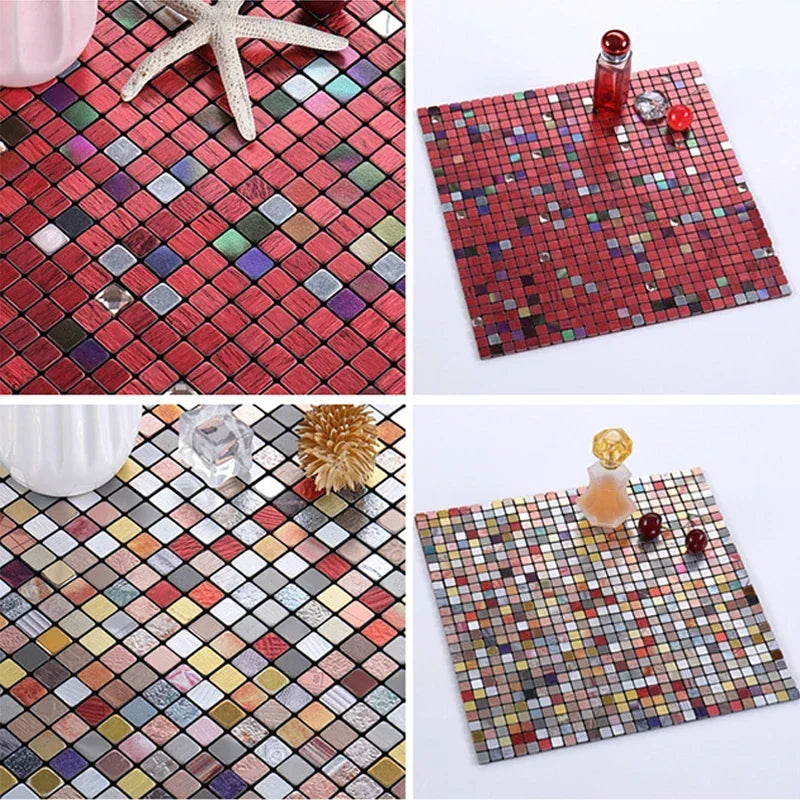 30X30Cm Self Adhesive Mosaic Wall Decal Waterproof Kitchen Bathroom Wallpaper Wall Stickers Small Lattice Crystal Sticker Tile