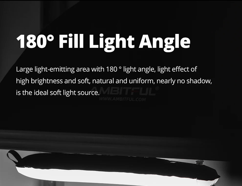 Long, thin LED fill light bar with a white diffuser for wide-angle, soft photography lighting.