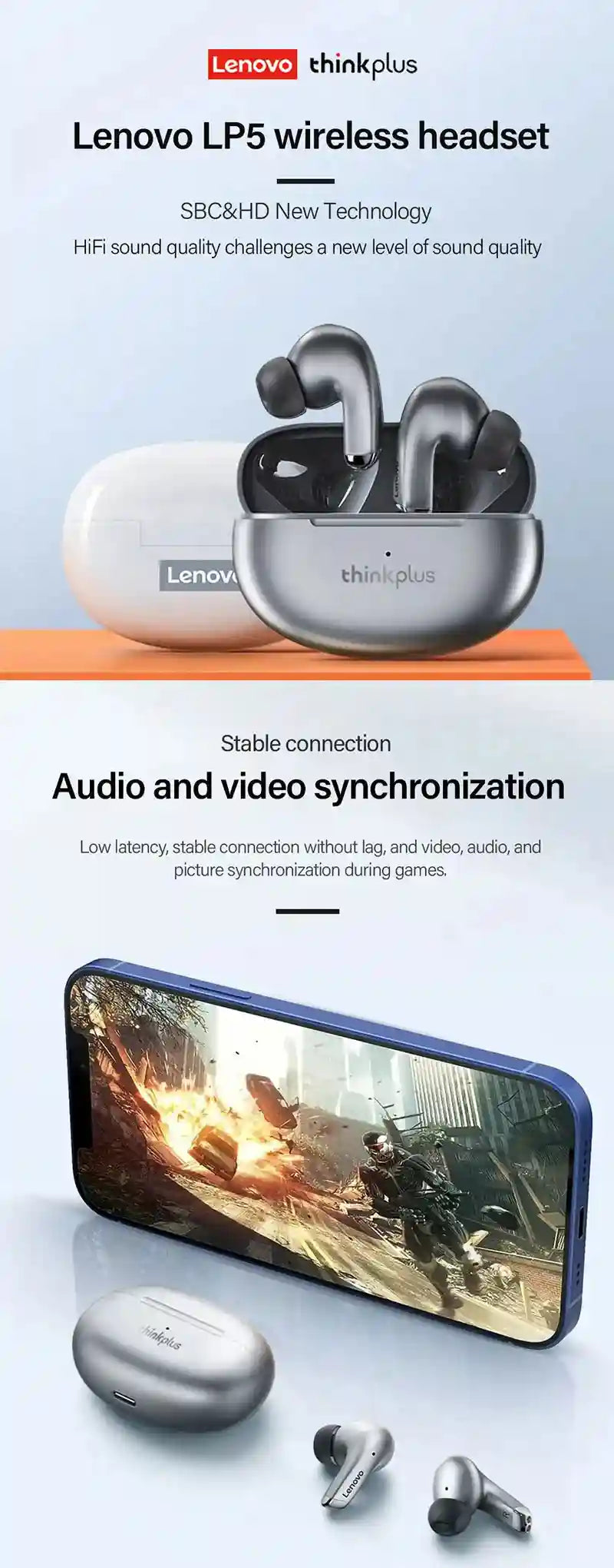 Lenovo LP5 Pro Wireless Earbuds - Low Latency Gaming Headset Tidesmit