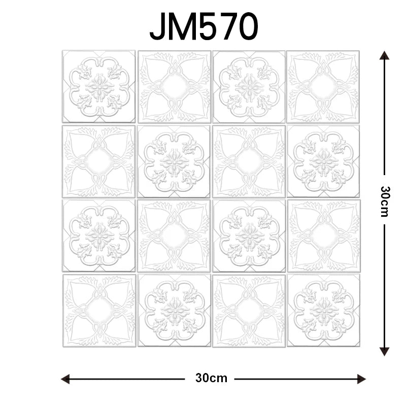 JM570 embossed backsplash tile sheet layout with 30cm x 30cm measurement diagram