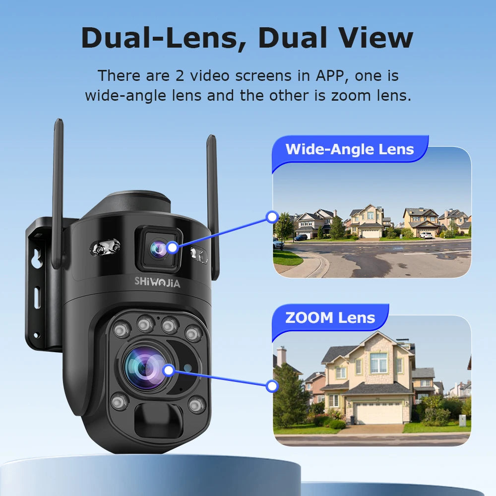 SHIWOJIA AI Ubox 4K 60X Optical Zoom 4G Solar Camera Dual Screen Outdoor WiFi PTZ PIR Detection Human Auto Tracking CCTV Cameras