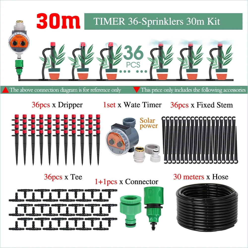 50-5M Automatic Garden Irrigation System Adjustable 13cm Sprinkler Smart Timer Greenhouse Yard Watering Kit Strong Flux
