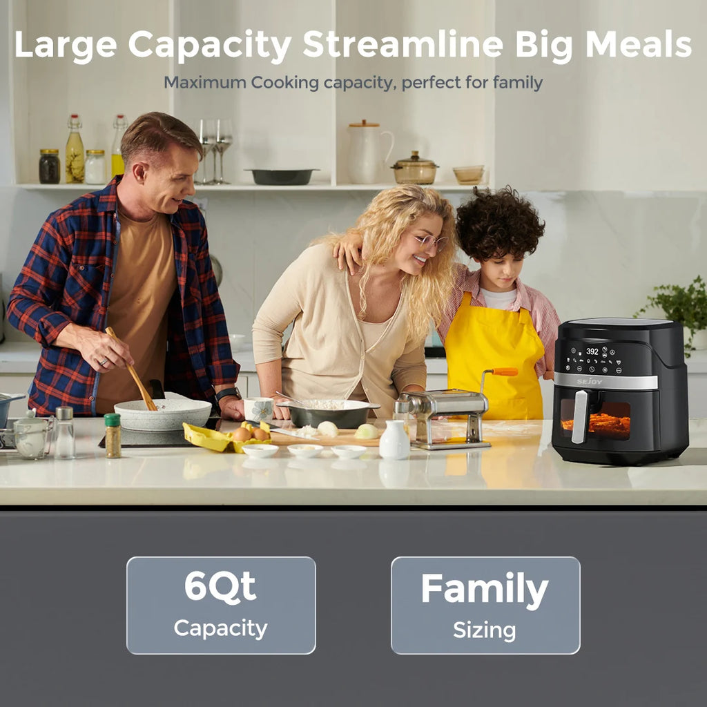 8-in-1 Air Fryer 6 Qt, Premium Ceramic Coating,Precise Heating for Even Results, Air Fry, Roast, Bake, Broil,Frozen, Proof,120V