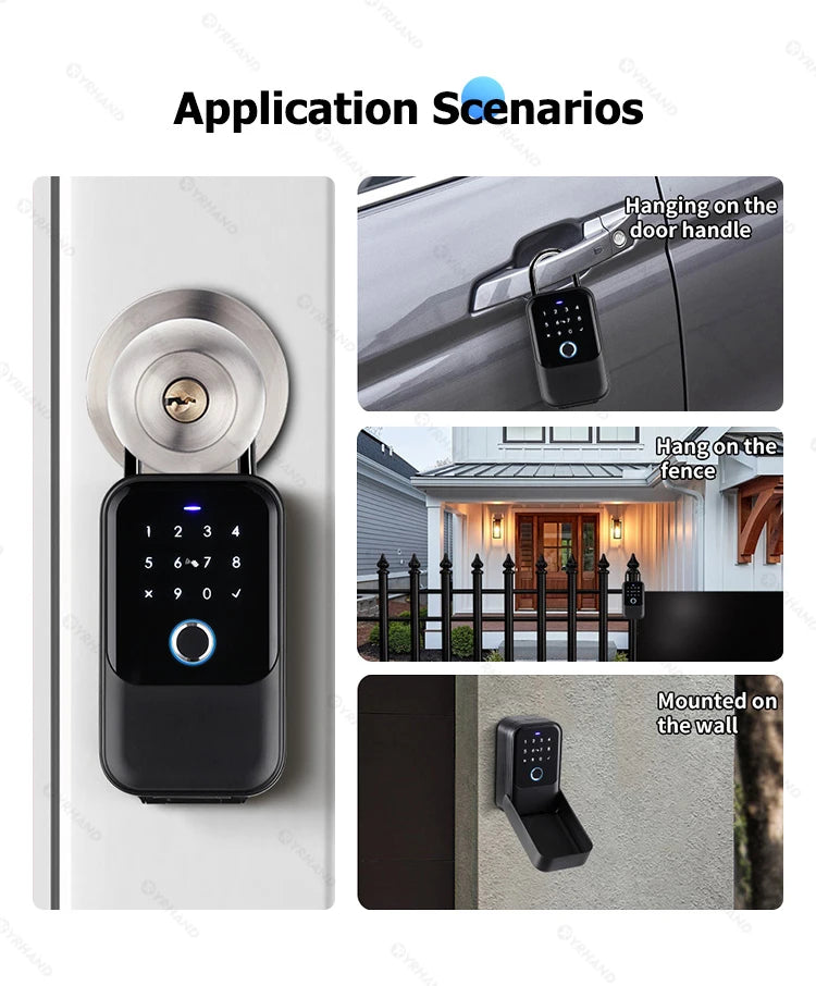 YRHAND TTlock Password Smart Fingerprint Digital Card Inteligente Tuya Electronic Portable IP66 Lock Boxes For Smart Home