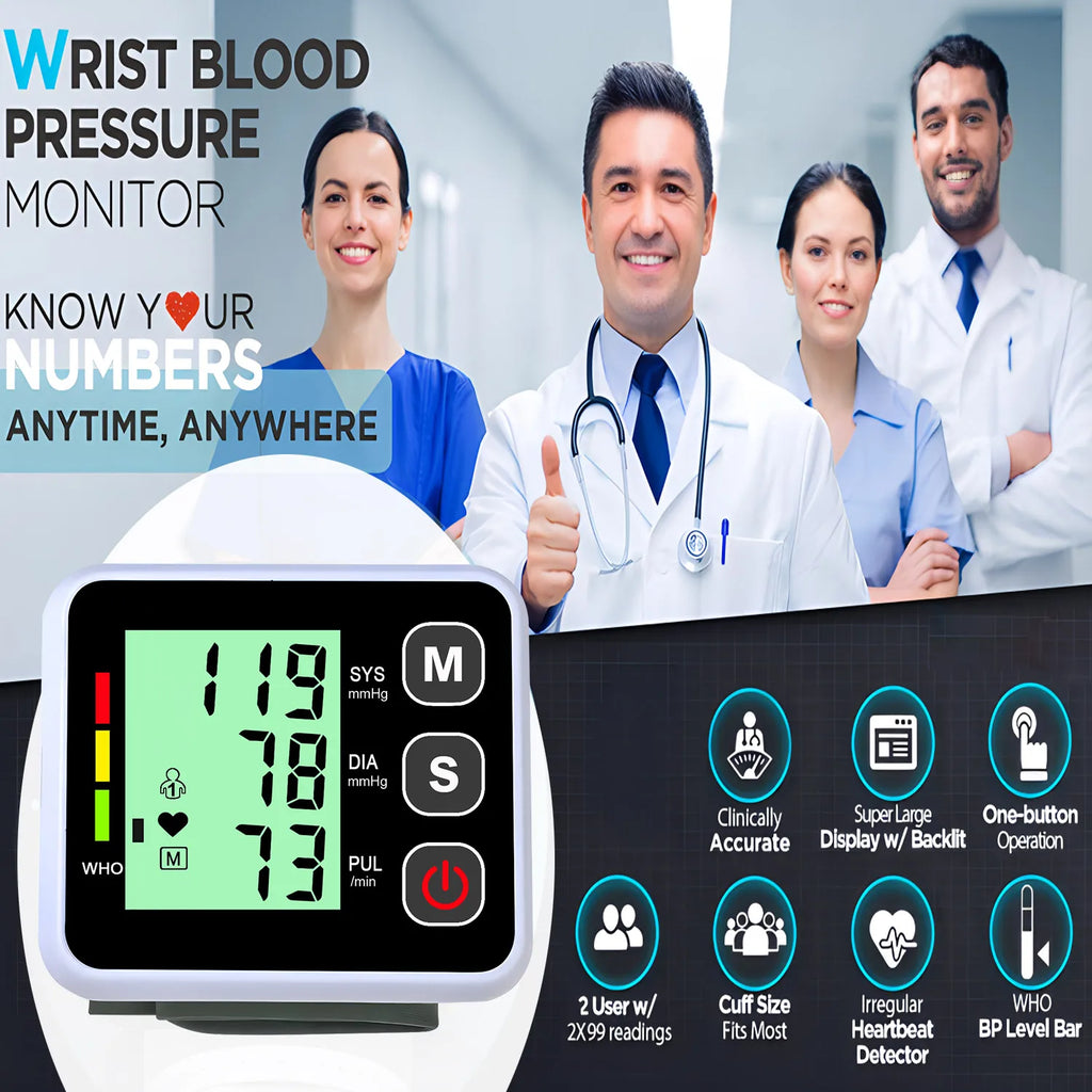 Portable Sphygmomanometer Medical Digital Wrist Blood Pressure Monitor Pulse Heart Rate Monitor Tonometer тонометр