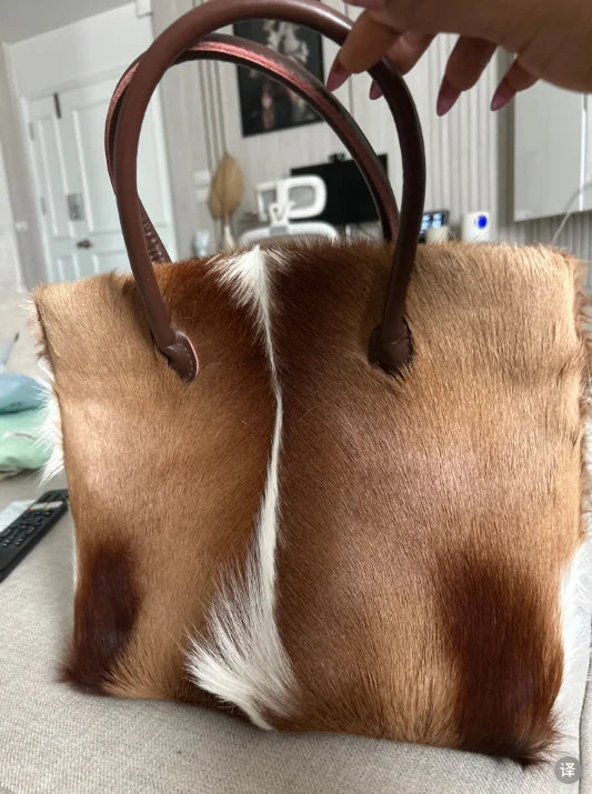 Tote Bag Women's Wool Cashmere Turf Leather Handle Contrast Color Handbag 2025 Luxury Brand High-end Large Capacity Shoulder Bag