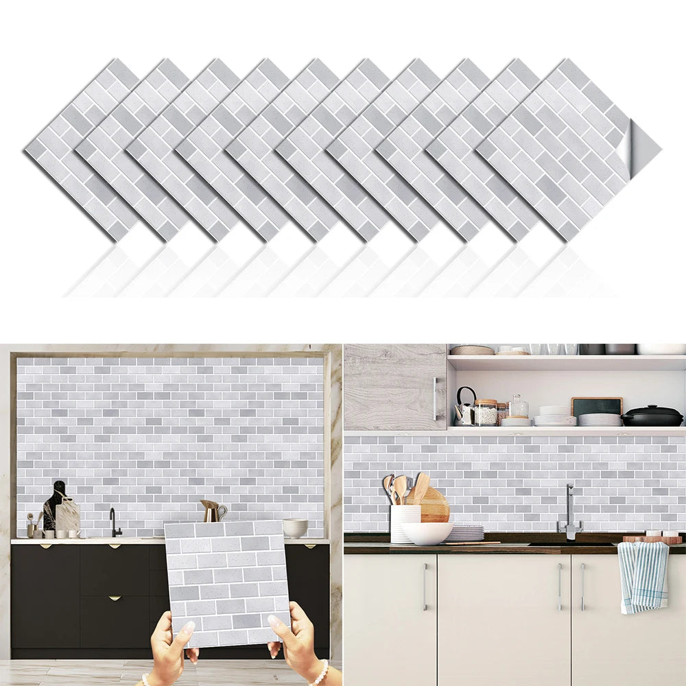 10pcs/set Flat Marble Mosaic Tiles Sticker Transfers Covers For Kitchen Bathroom Tables Peel & Stick Waterproof Art Wall Decals
