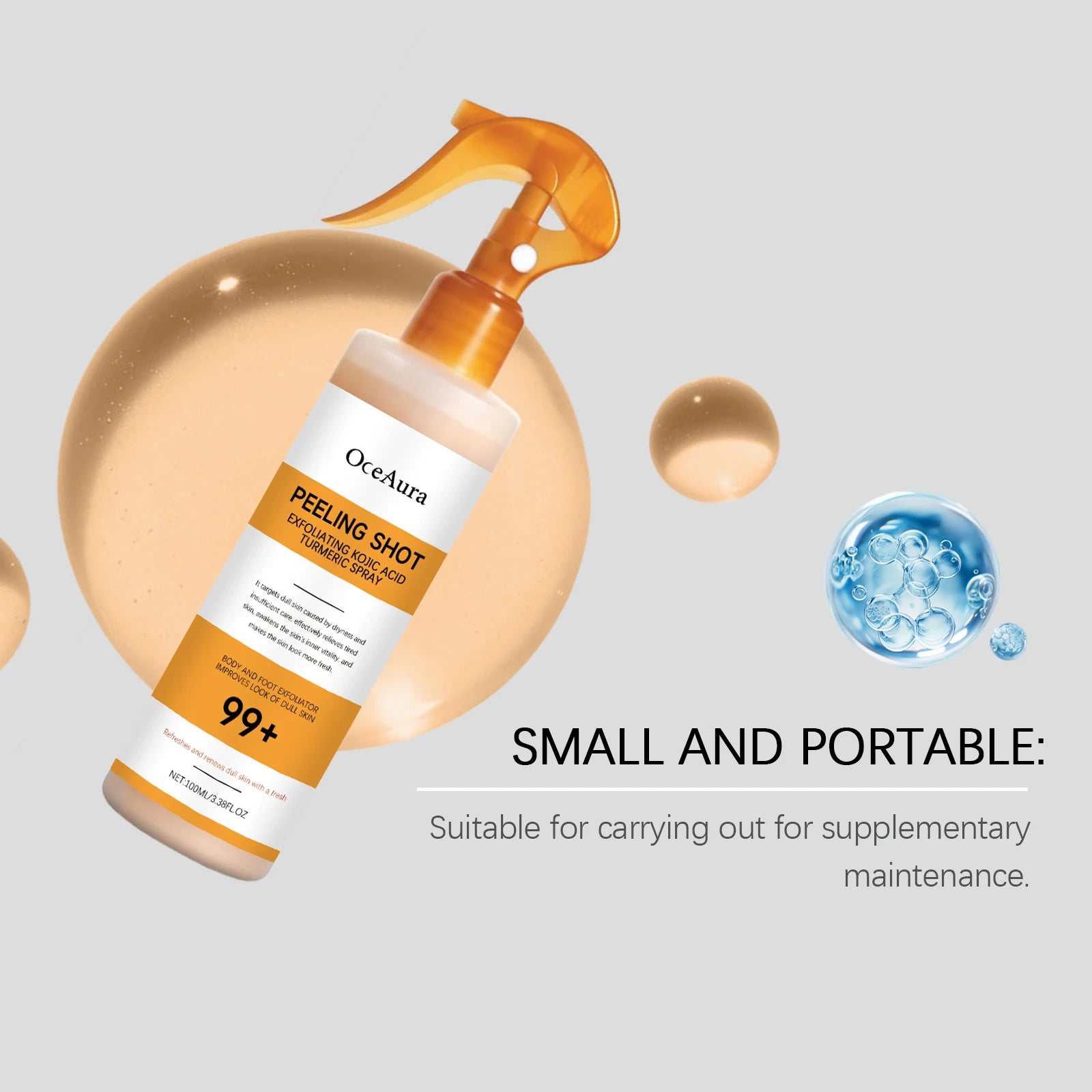 Kojic Acid Turmeric Spray Body Exfoliating Dead Skin Remover Smoothing Brightening Dullness Hydrating Gentle Peel Refreshing